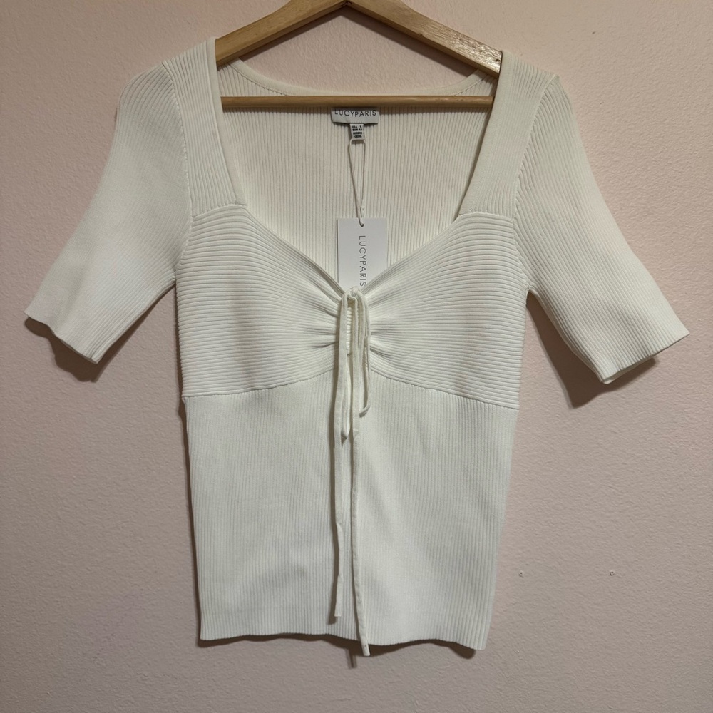 NWT Lucy Paris White Ribbed Knit Top